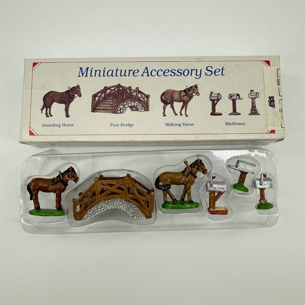 Vintage Liberty Falls Miniature Accessory Set Horses Foot Bridge Mailboxes AH51